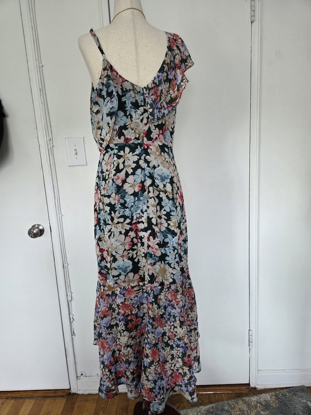 Lulu's Black Multi Floral Ruffle Wrap Maxi Dress - Picture 2 of 6
